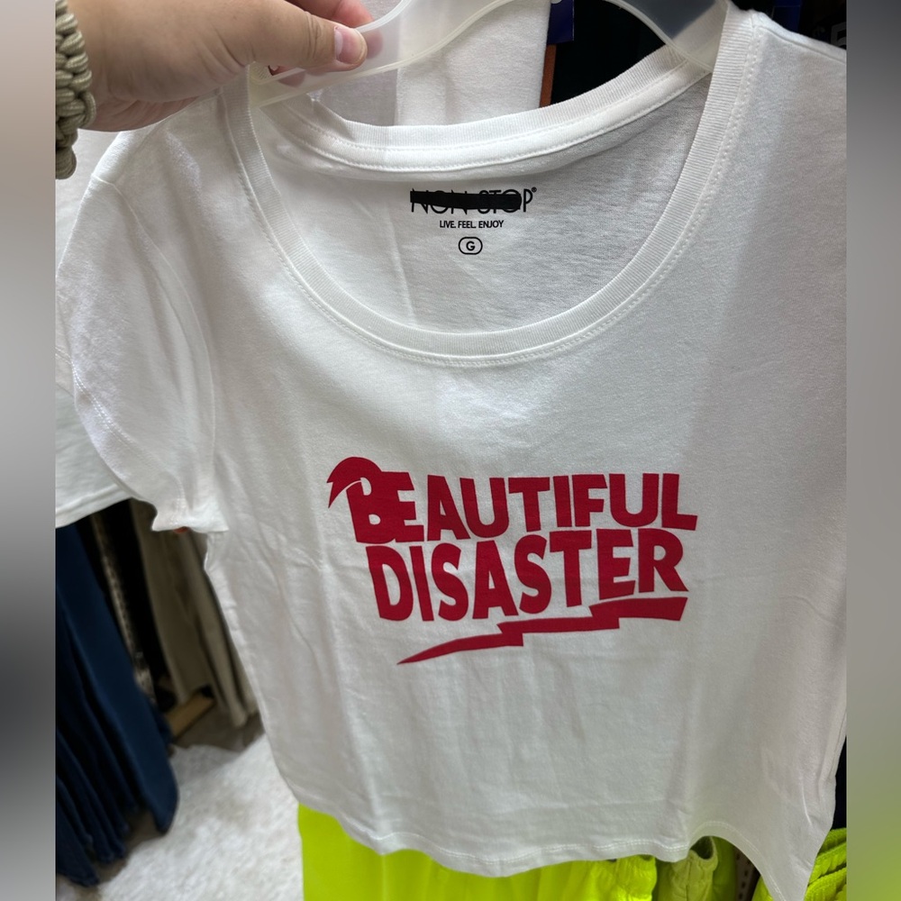 Beautiful Disaster logo crop top tee white